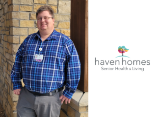 Andrew, the Infection Preventionist and Staff Development Nurse at Haven Homes, poses for a picture.